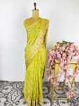 Pista green colour georgette saree