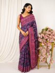 Navy blue colour single ikkat saree
