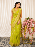 Pista green colour georgette saree