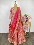 Red and pink colour lehenga with peplum top
