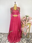Hot pink colour corset and skirt with cape