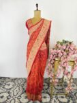 Red to orange ombré bandhani saree