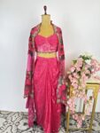 Hot pink colour corset with drape skirt and cape
