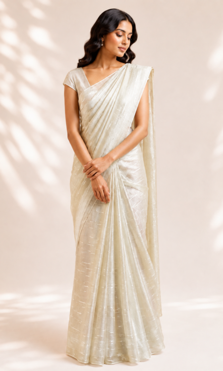 Light pista green colour organza saree