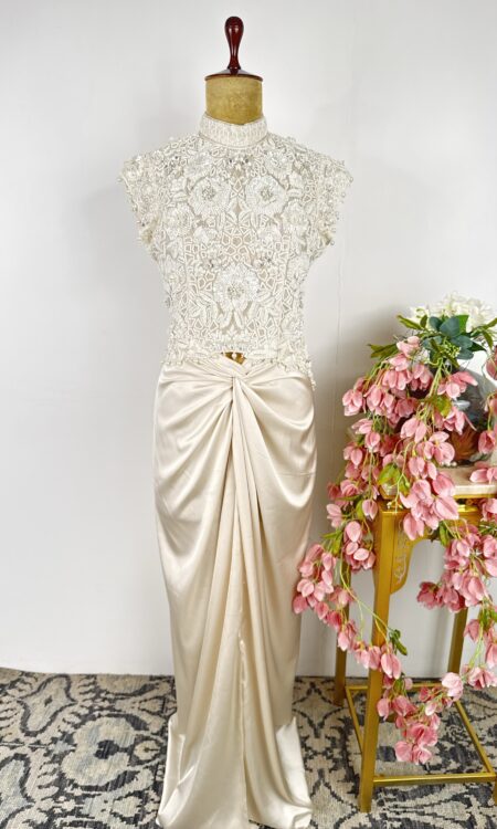 White colour top with drape skirt