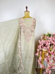 Sage green colour organza unstitched suit
