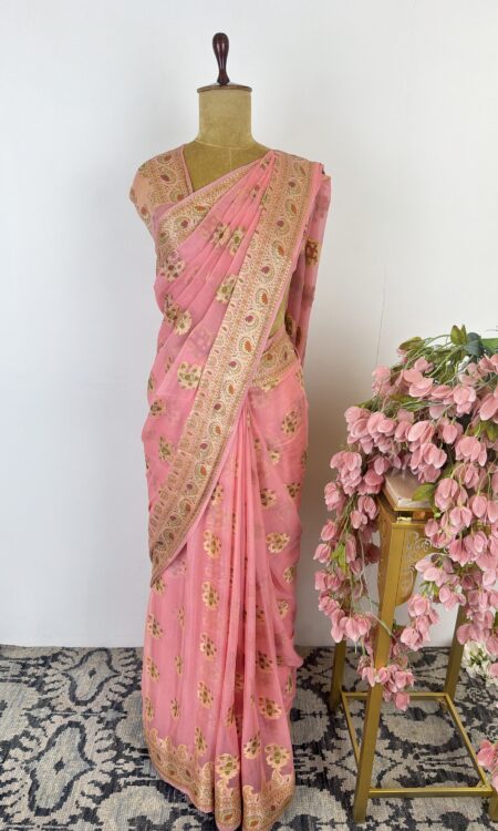 Peach colour georgette saree