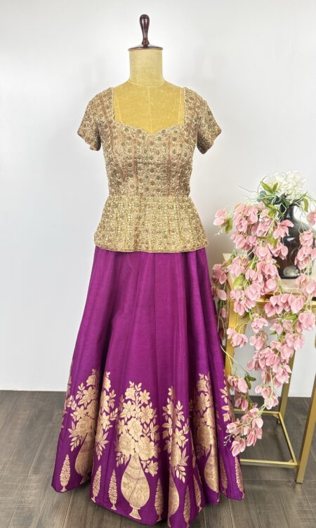 Purple colour lehenga with peplum top