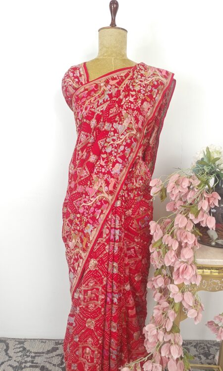 Red bandhani saree