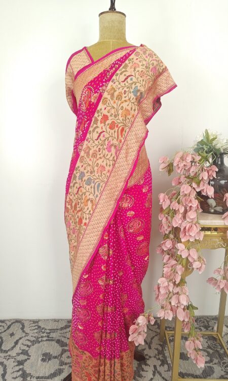 Pink bandhani saree