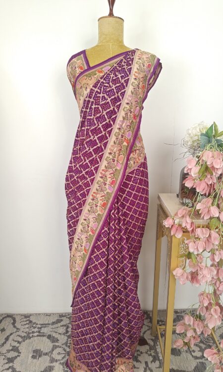Purple bandhani saree