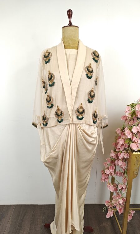 Beige colour top with drape skirt