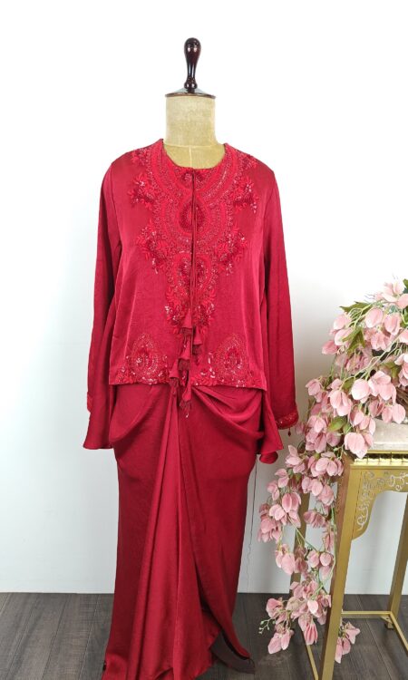 Red colour top with drape skirt