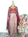 Red corset with drape skirt and cape