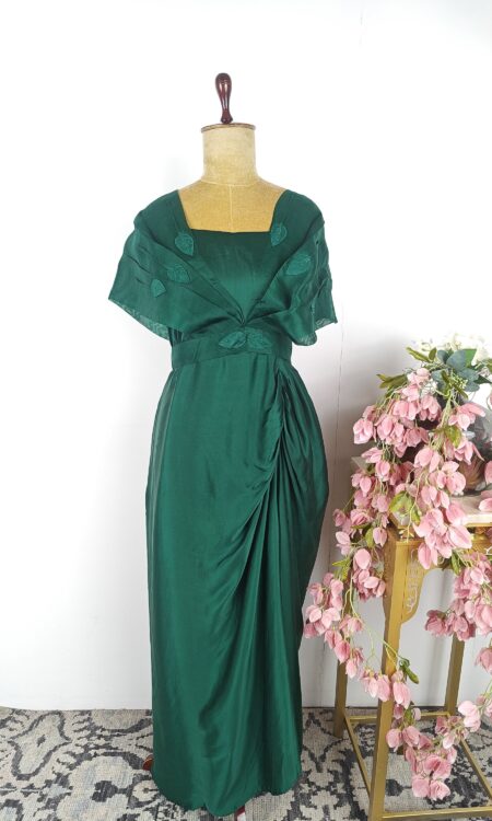 Green colour one piece dress with cape
