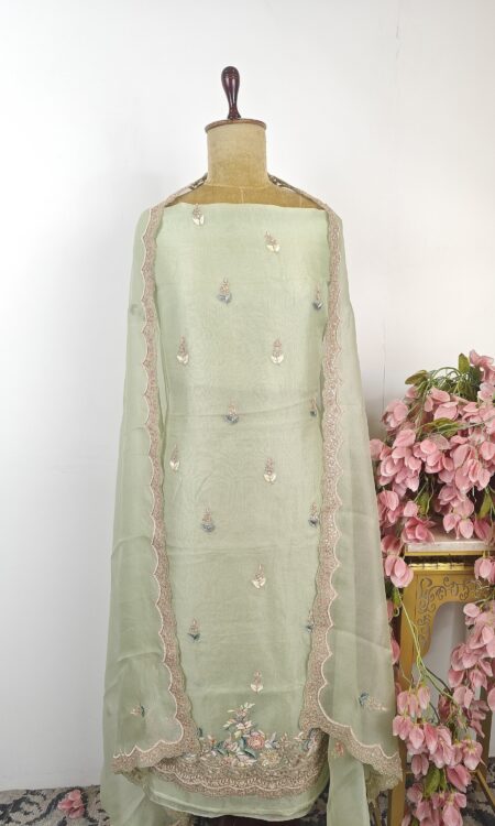 Green organza unstitched suit