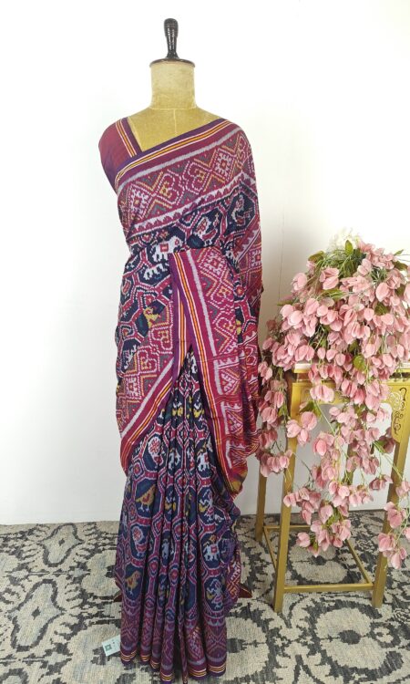 Navy blue colour single ikkat saree