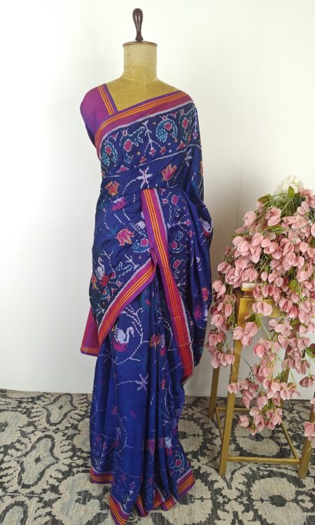 Blue colour single ikkat saree