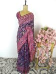 Navy blue colour single ikkat saree