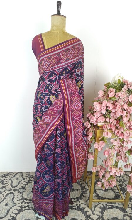 Navy blue colour single ikkat saree