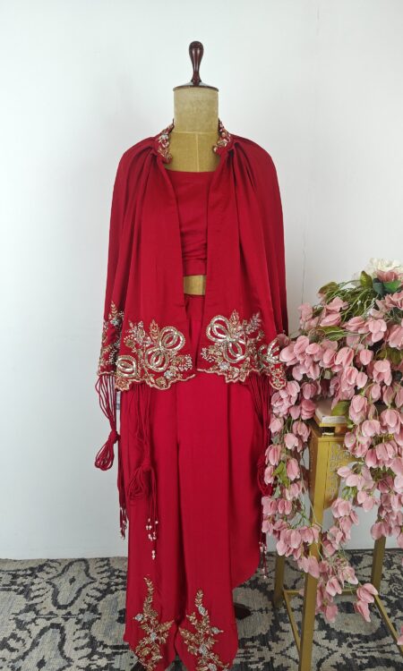 Red colour jacket with dothi pant