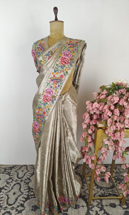Silver colour banarasi tissue saree