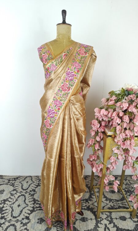 Orange colour banarasi tissue saree