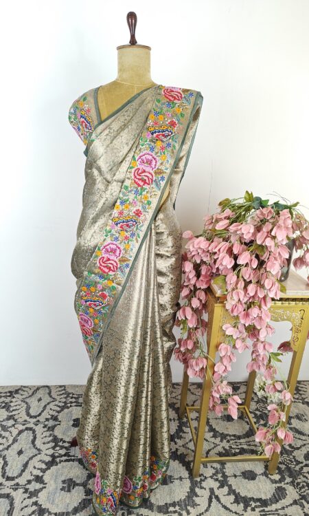 Green colour banarasi tissue saree