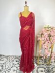 Red colour net saree