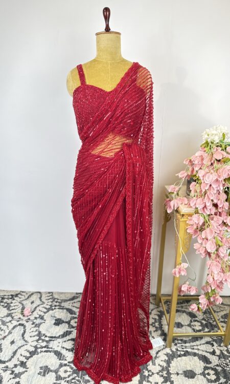 Red colour net saree
