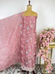 Peach colour cross stitch organza unstitched suit