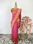 Pink to red ombré bandhani saree