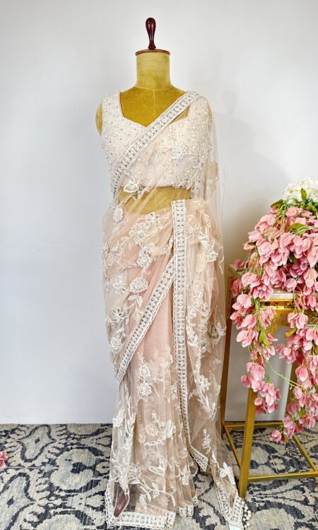 Peach colour net saree