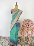 Blue and green ombré bandhani saree