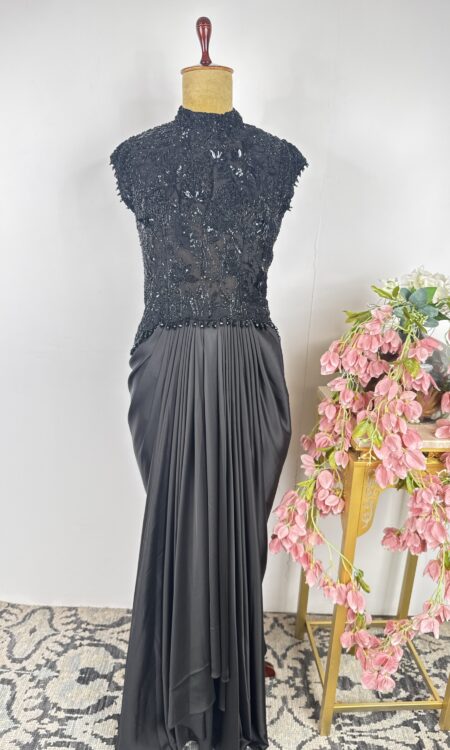 Black colour top with drape skirt