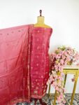 Rose pink colour cross stitch organza unstitched suit