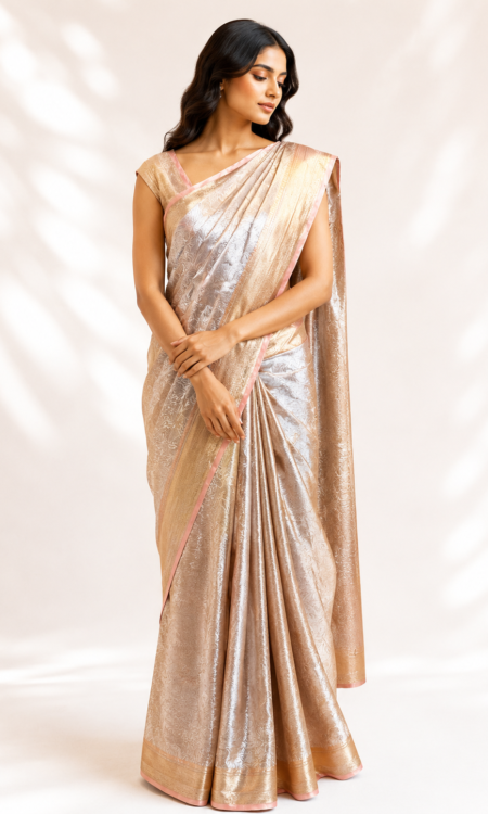 Peach colour tissue organza saree