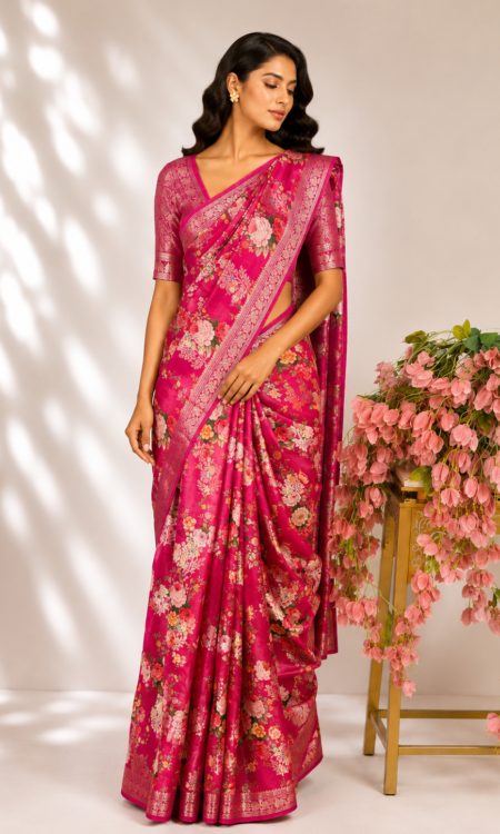 Pink colour silk saree