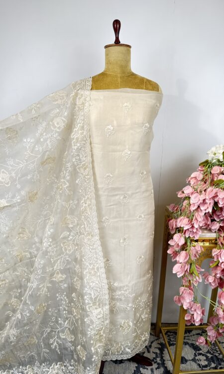 Beige colour organza unstitched suit
