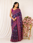 Navy blue colour single ikkat saree