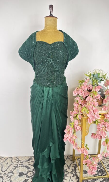 Bottle green colour drape skirt with corset