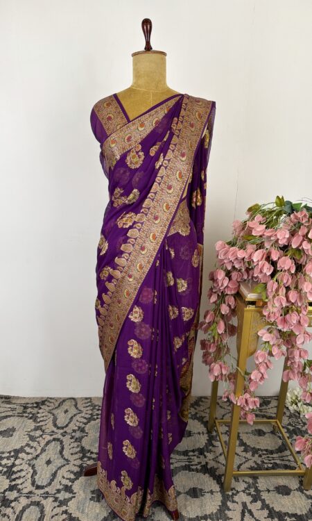 Purple colour georgette saree
