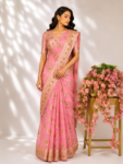 Peach colour georgette saree