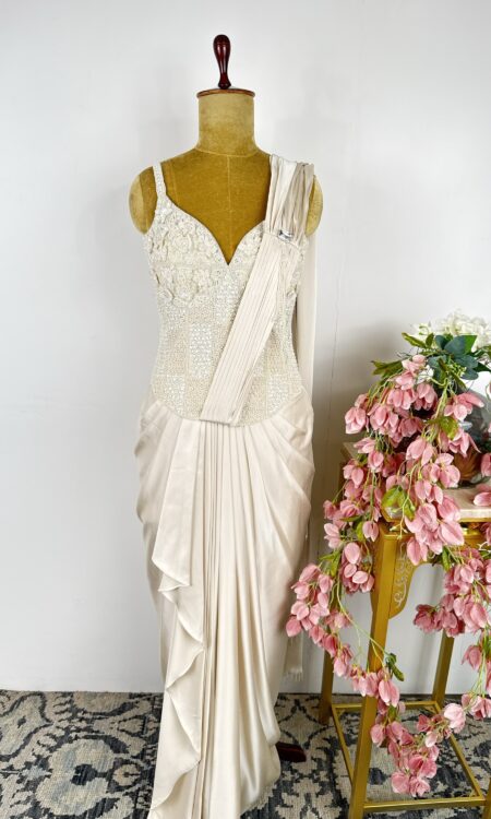 White corset with drape skirt