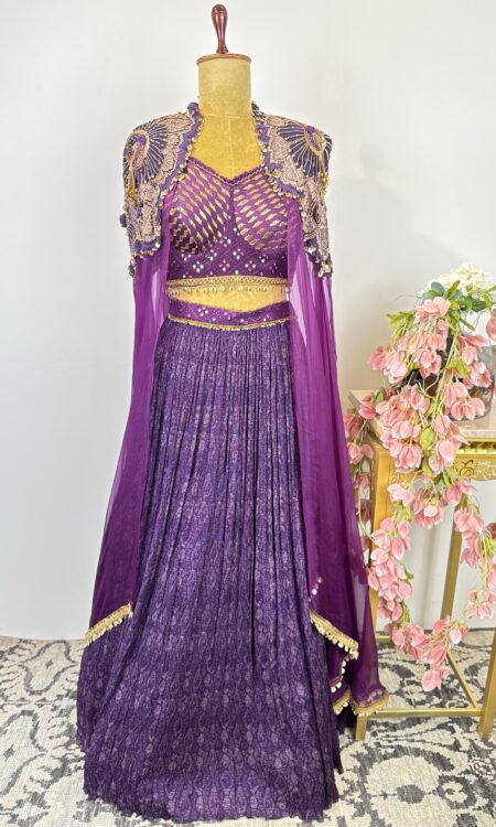 Purple colour corset and skirt with cape