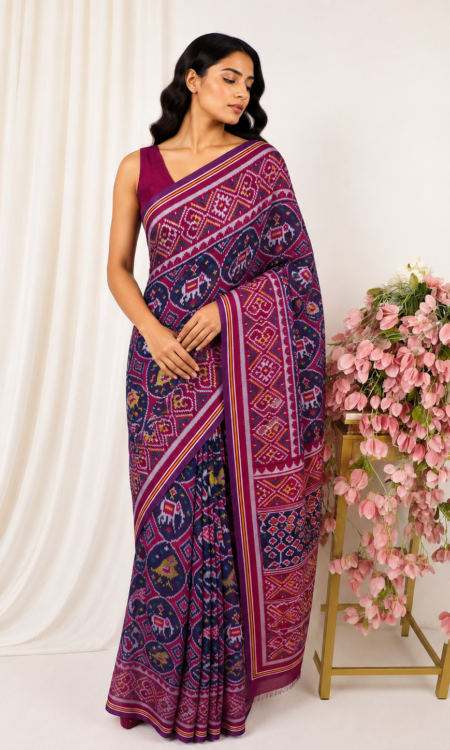 Purple colour single ikkat saree
