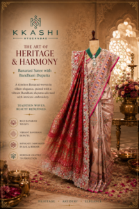 Rai Dhana Bandhani Saree with Embroidered Dupatta | KKASHI
