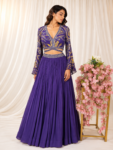 Purple Crushed Georgette Lehenga with Embellished Floral Blouse