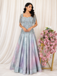 Ice Blue, Peach & Lavender Crush Tissue Pants with Embellished Top