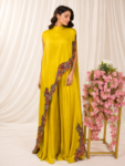 Yellow Indo-Western with Flared Top & Embellished Palazzo Pants